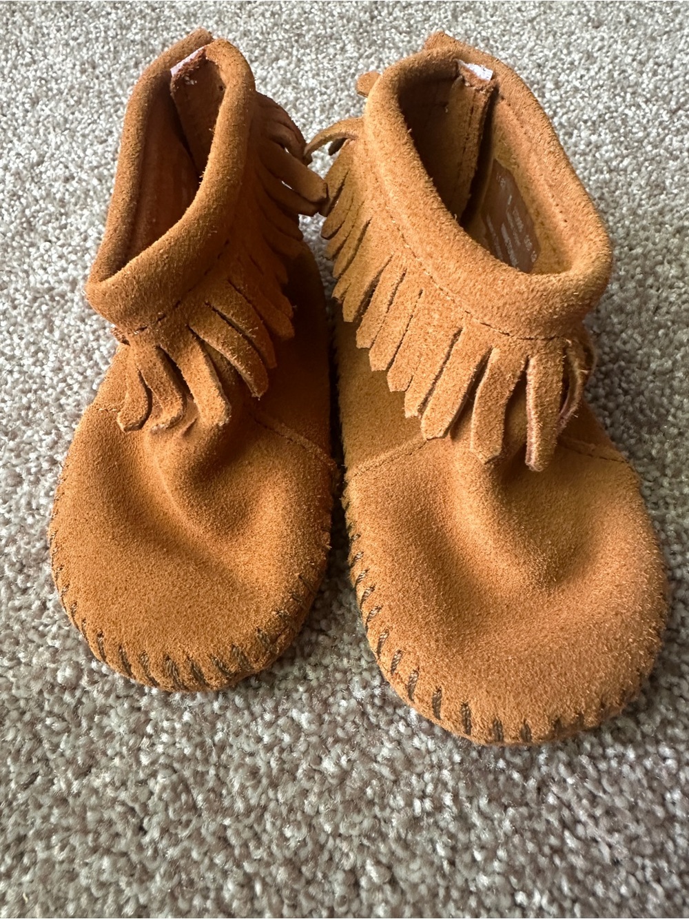 Baby Minnetonka Fringe Moccasin Booties - Tan